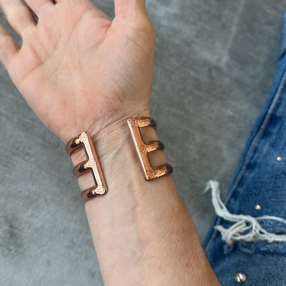 Rose Gold Colored Triple Cuff with Screwheads on edges. 7.25” circumference - Picture 2 of 8